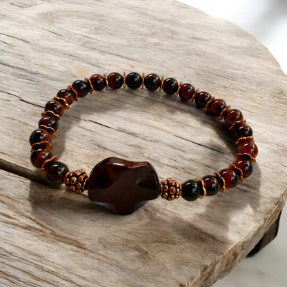 Red Tiger’s Eye gemstone and Copper stretch bracelet