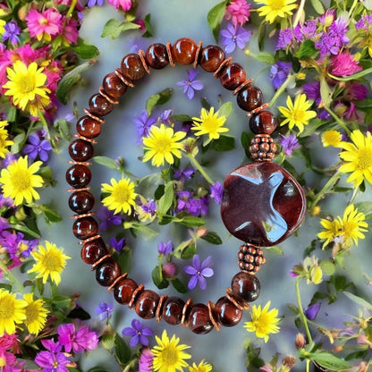Red Tiger’s Eye gemstone and Copper stretch bracelet