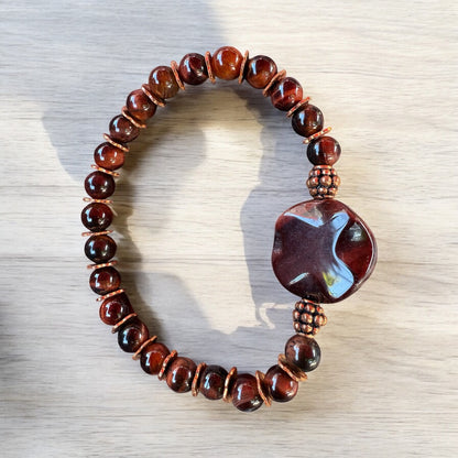 Red Tiger’s Eye gemstone and Copper stretch bracelet