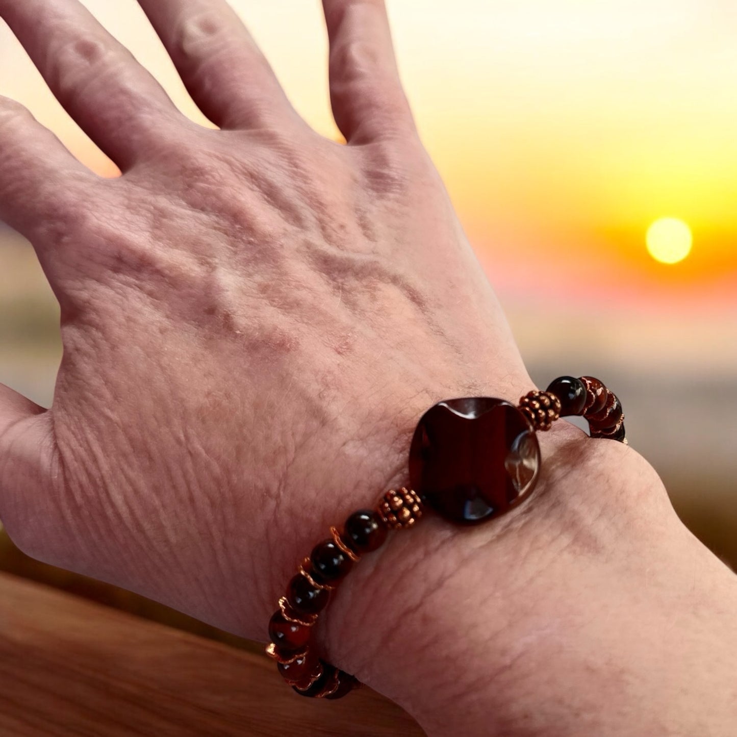 Red Tiger’s Eye gemstone and Copper stretch bracelet