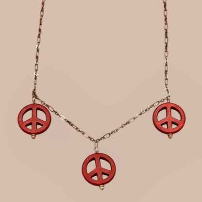 Red Howlite Peace Sign Copper Necklace