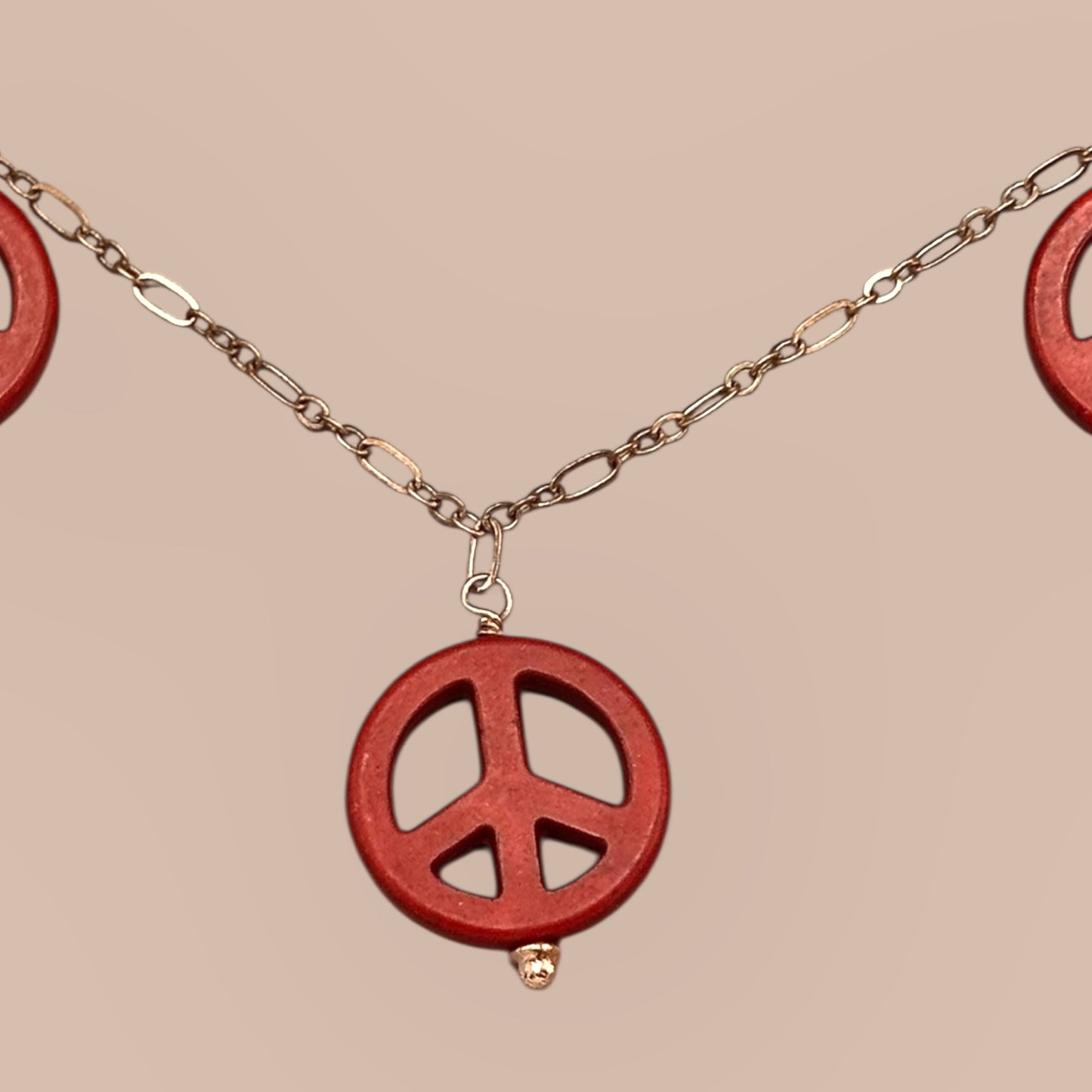 Red Howlite Peace Sign Copper Necklace