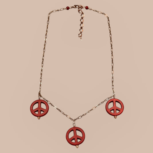 Red Howlite Peace Sign Copper Necklace
