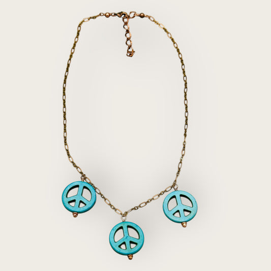Blue Howlite Peace Sign Copper Necklace