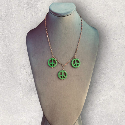 Green Howlite Peace Sign Copper Necklace