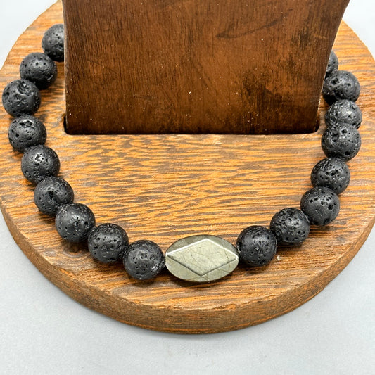 Pyrite and Lava Stone Bracelet