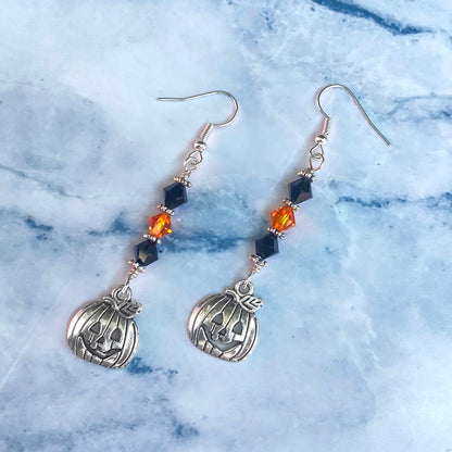 Halloween Pumpkin and Swarovski Crystal Dangle Earrings