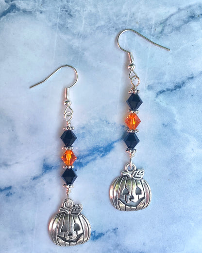 Halloween Pumpkin and Swarovski Crystal Dangle Earrings