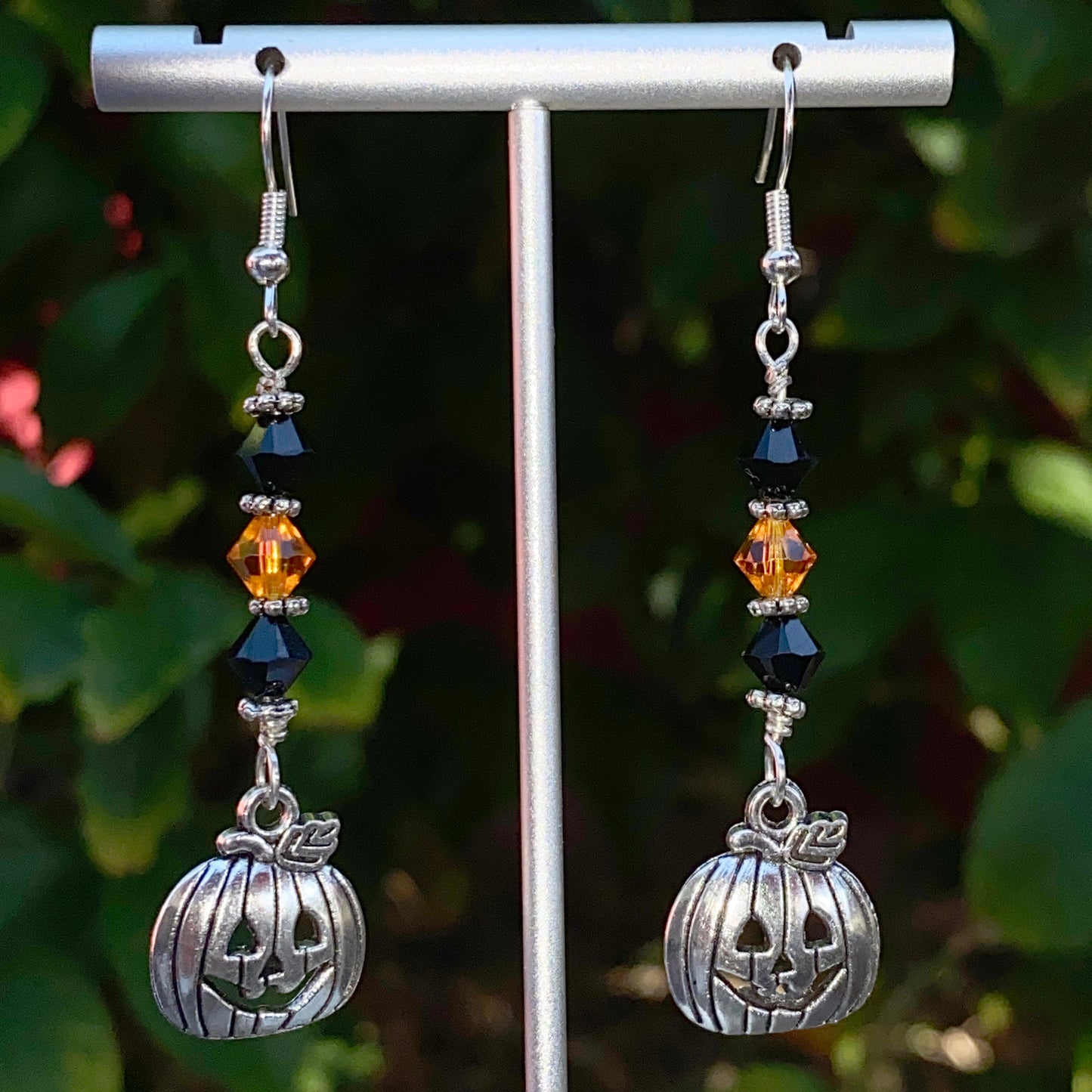 Halloween Pumpkin and Swarovski Crystal Dangle Earrings