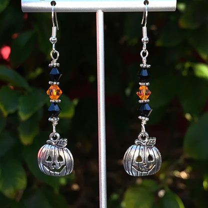 Halloween Pumpkin and Swarovski Crystal Dangle Earrings