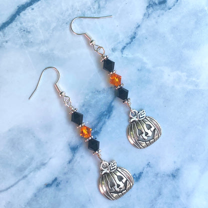 Halloween Pumpkin and Swarovski Crystal Dangle Earrings