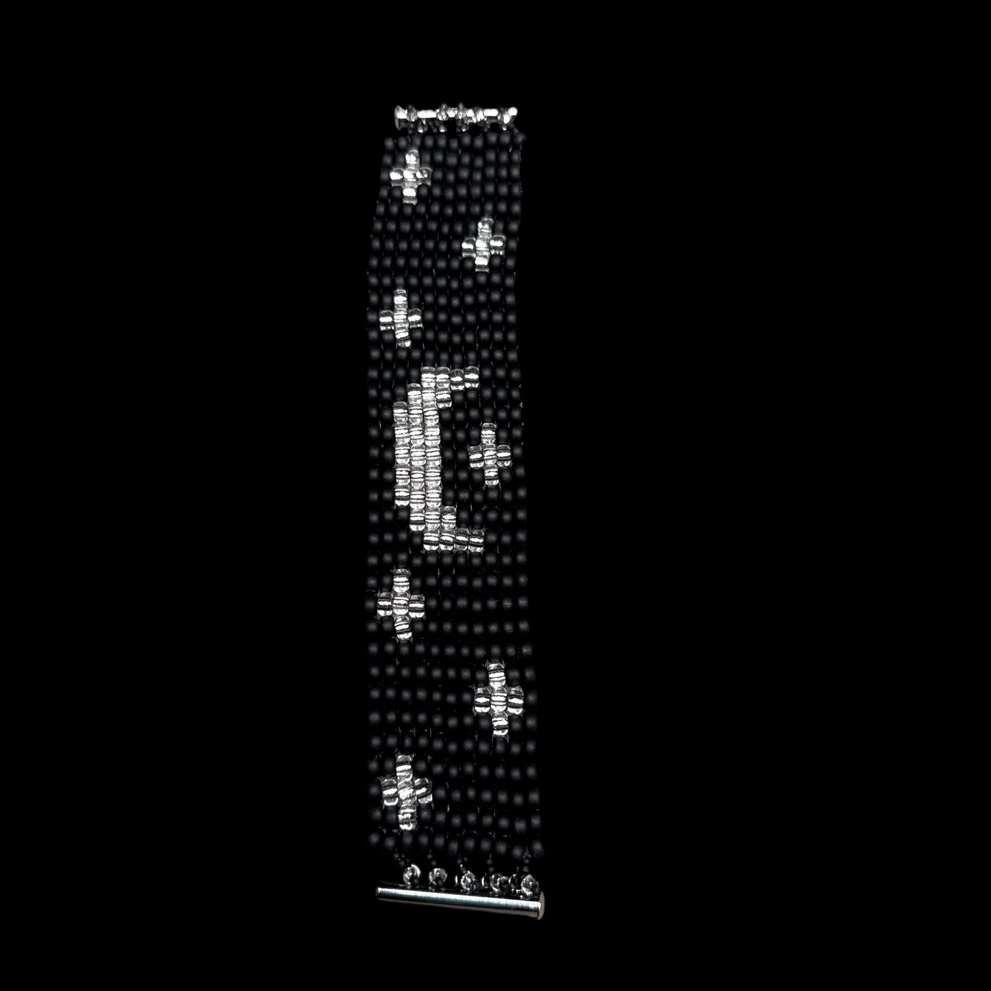 Moon and Stars Glass Beaded Bracelet Black