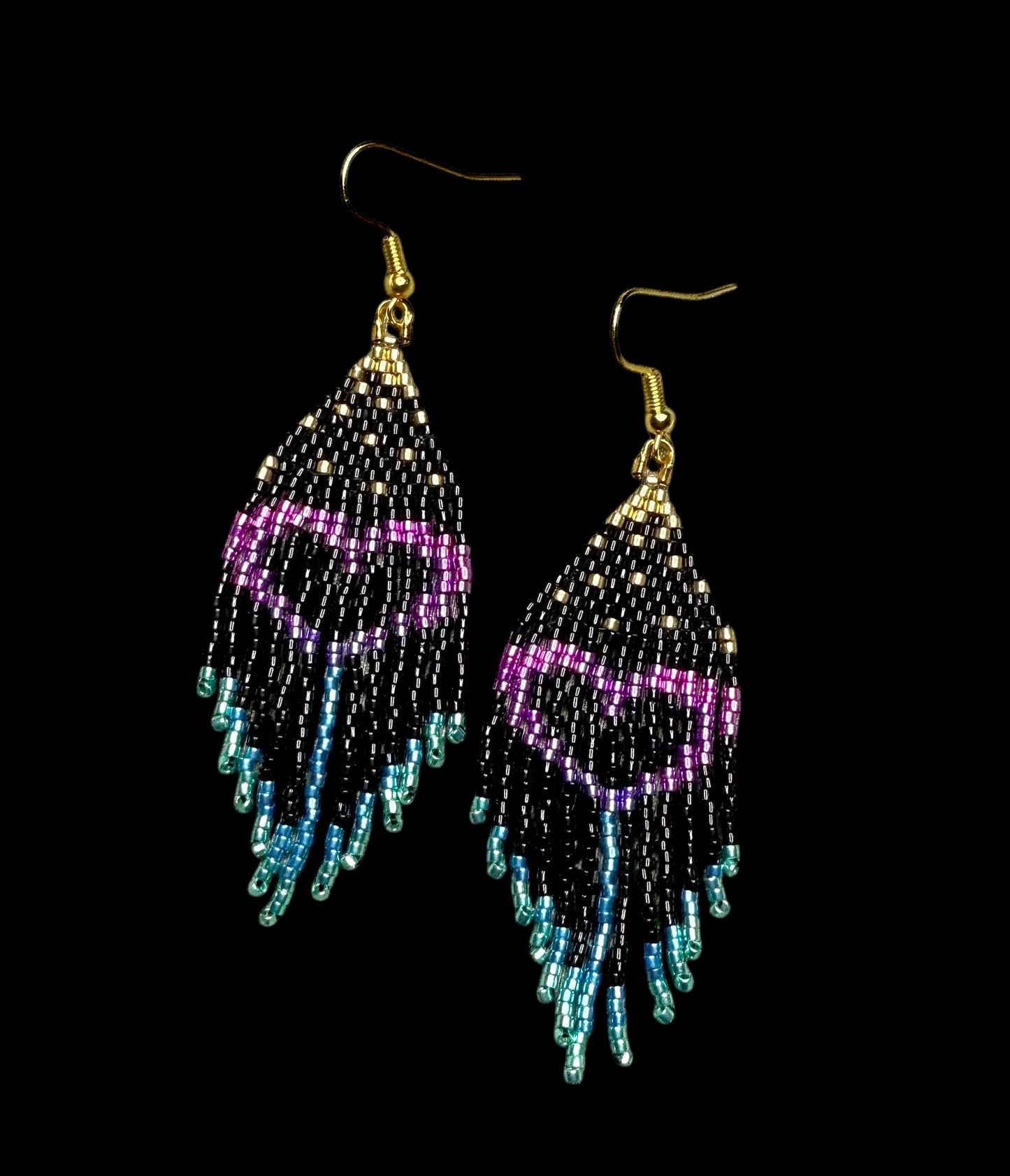 Heart Fringe Metallic Beaded Earrings