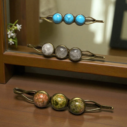 Brass and Gemstone Hair Pins