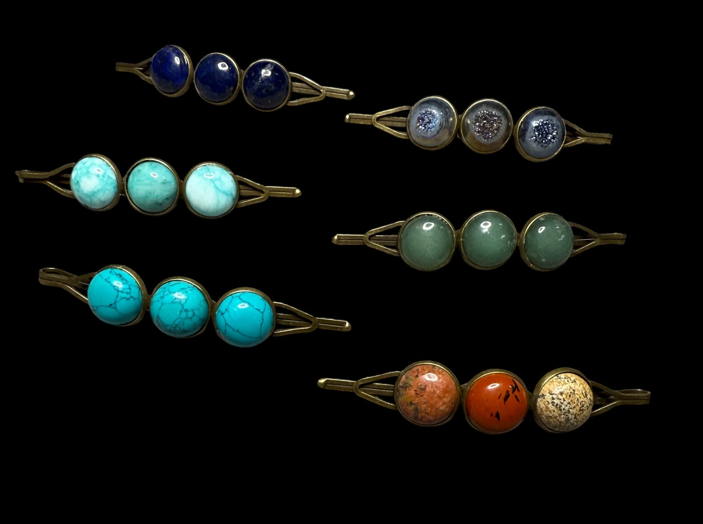 Brass and Gemstone Hair Pins