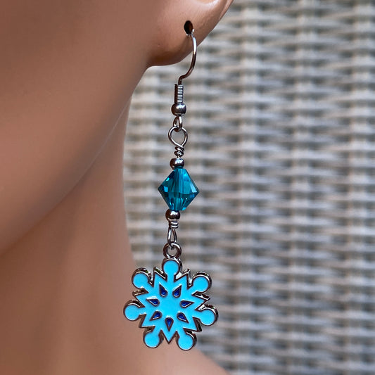 Blue Snowflake Dangle Earrings