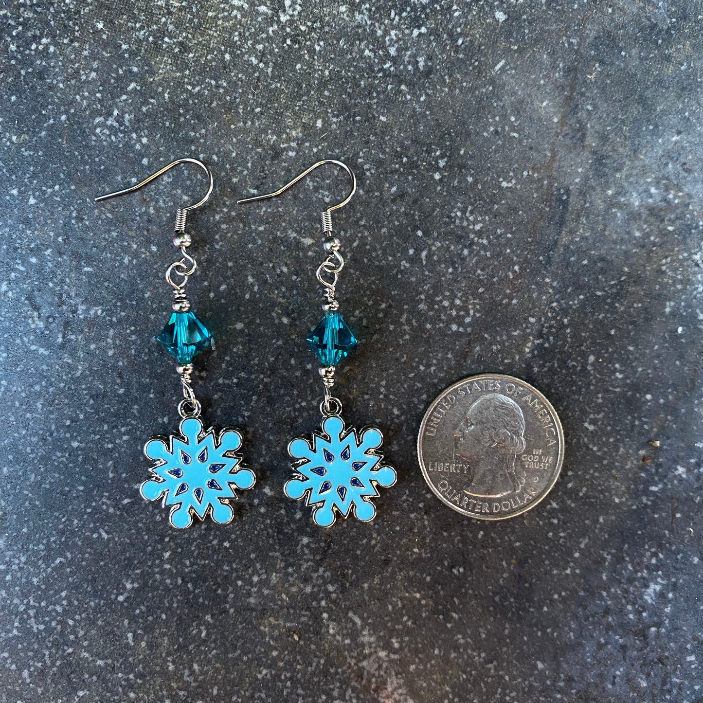 Blue Snowflake Dangle Earrings