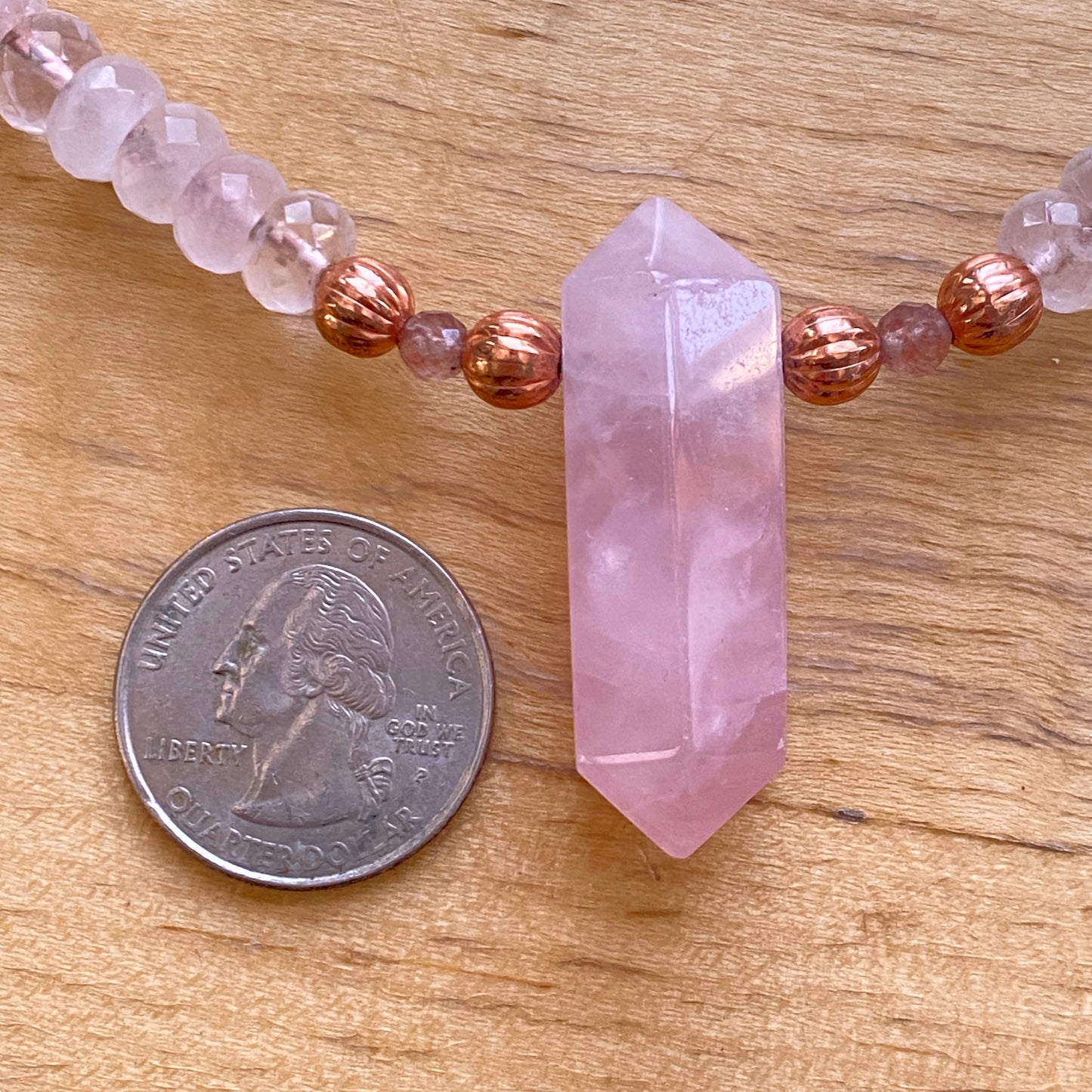 Rose Quartz gemstone and Pink tourmaline large Point Necklace