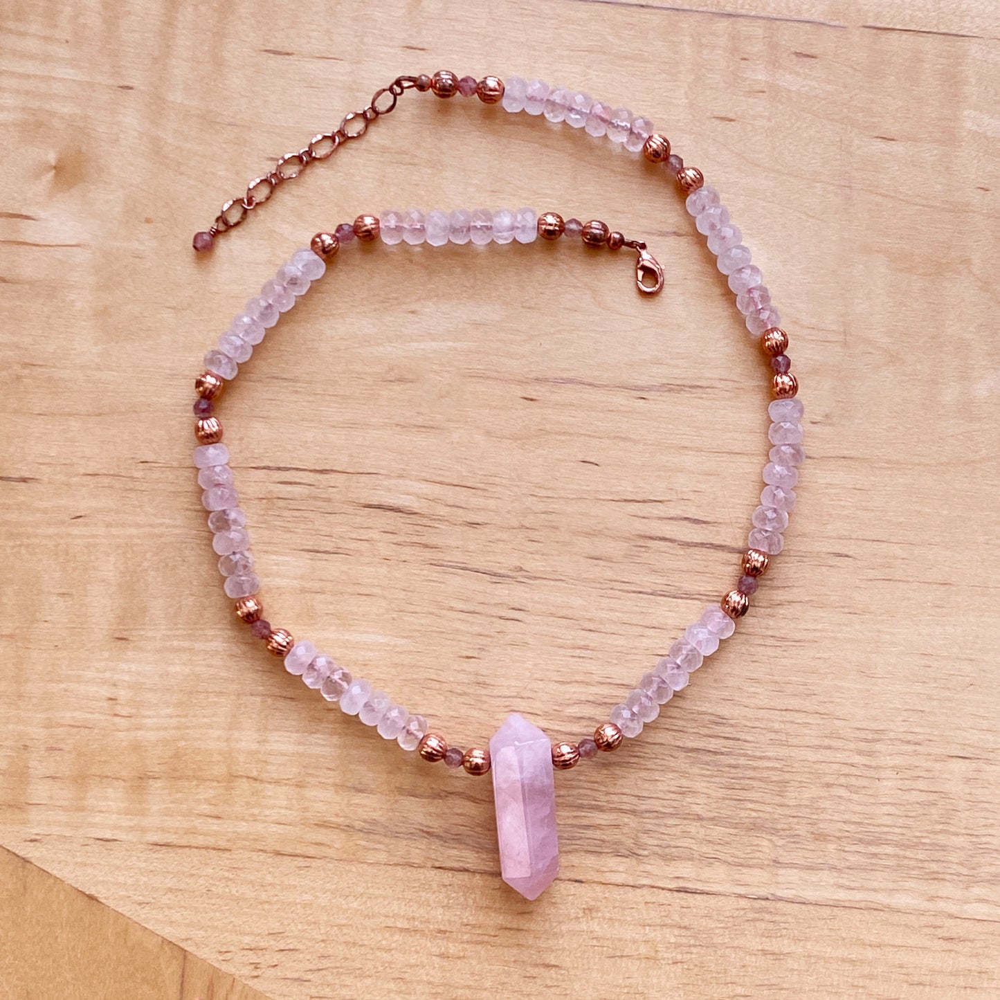 Rose Quartz gemstone and Pink tourmaline large Point Necklace