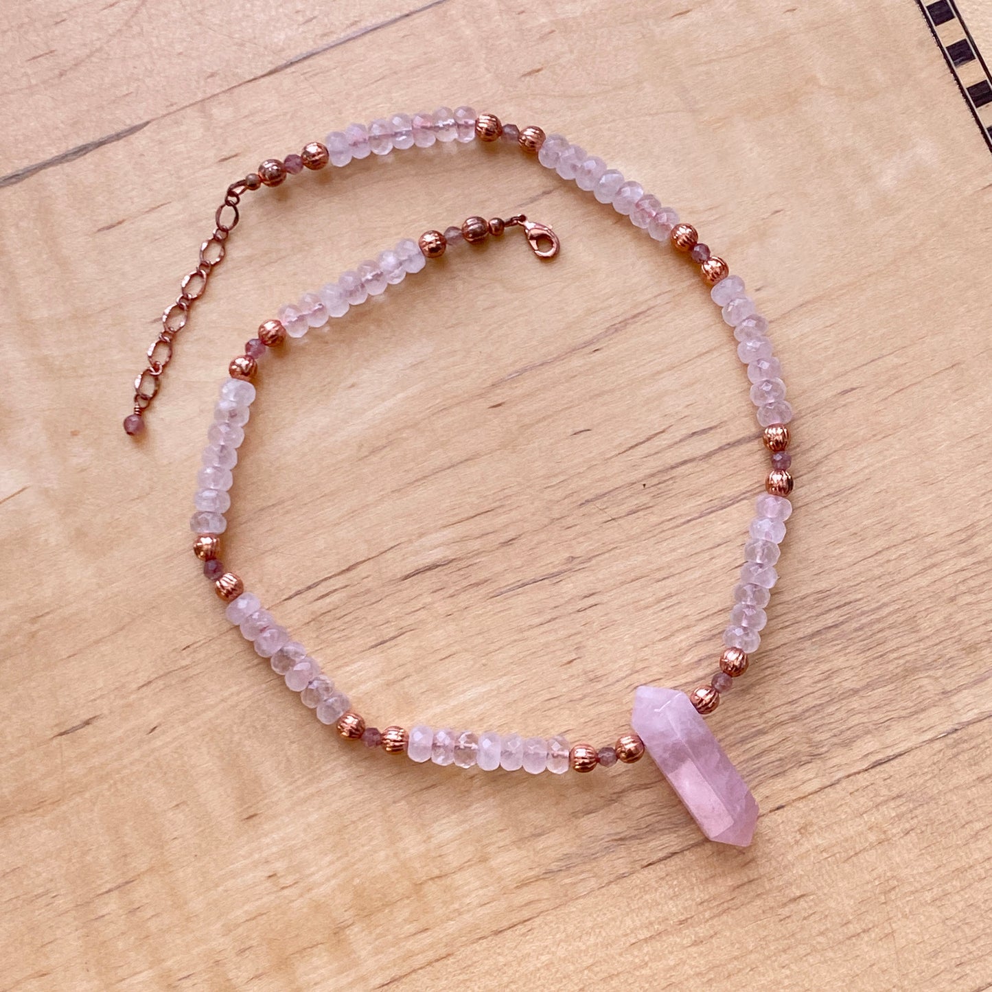 Rose Quartz gemstone and Pink tourmaline large Point Necklace
