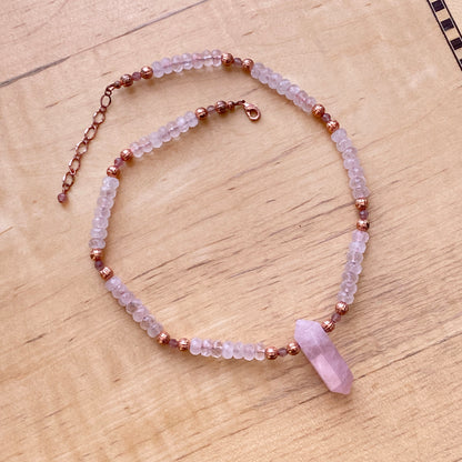 Rose Quartz gemstone and Pink tourmaline large Point Necklace