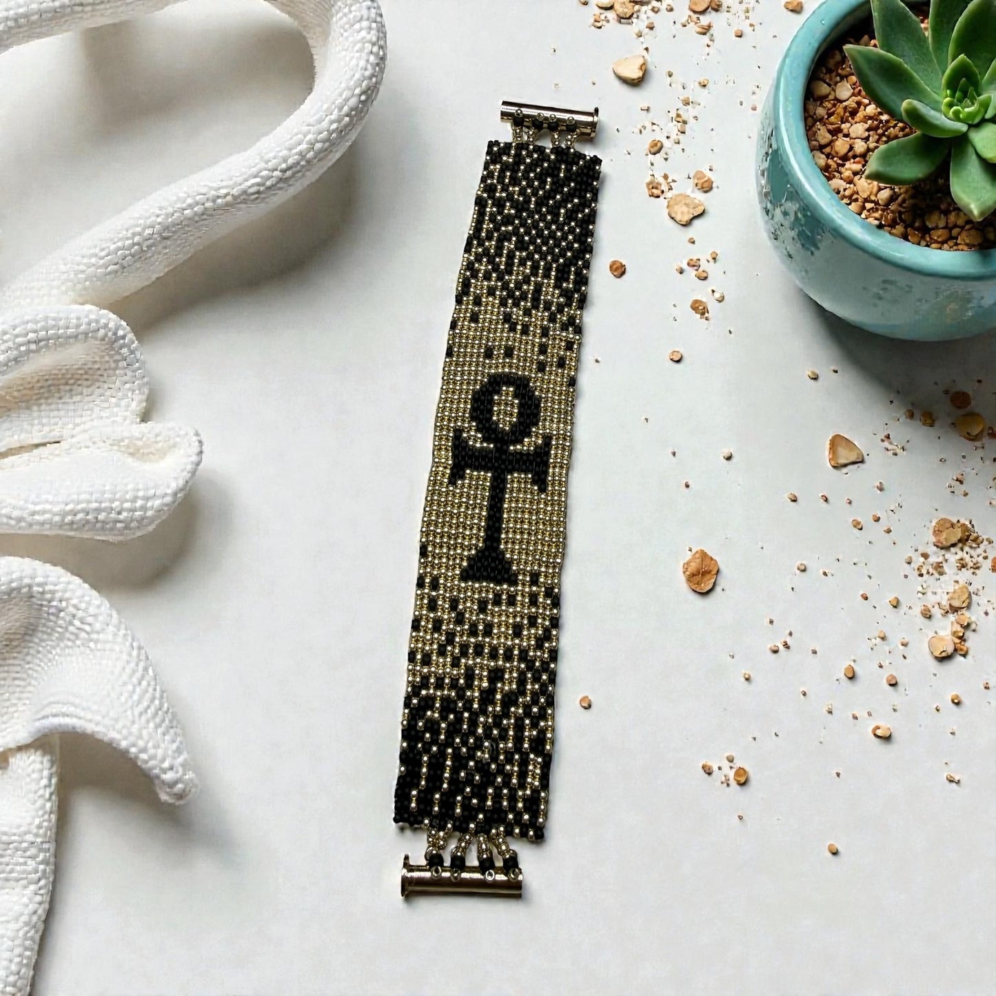 Glass Seed Bead Ankh Bracelet