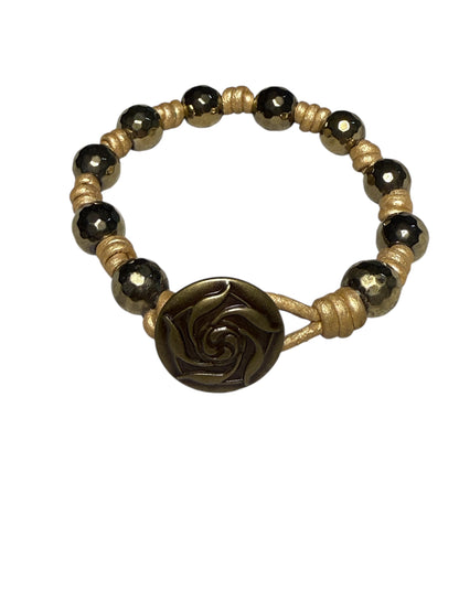 Pyrite Gemstone  and Leather Hand knotted Bracelet