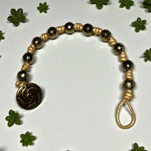 Pyrite Gemstone  and Leather Hand knotted Bracelet