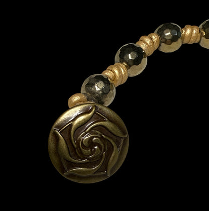 Pyrite Gemstone  and Leather Hand knotted Bracelet