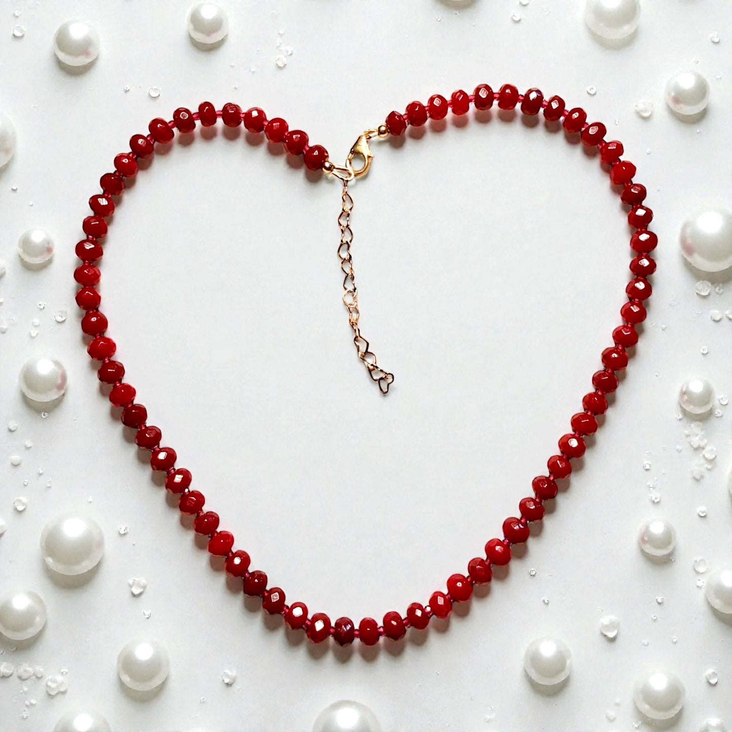 Red Jade and Red Spinel Candy shaped Necklace