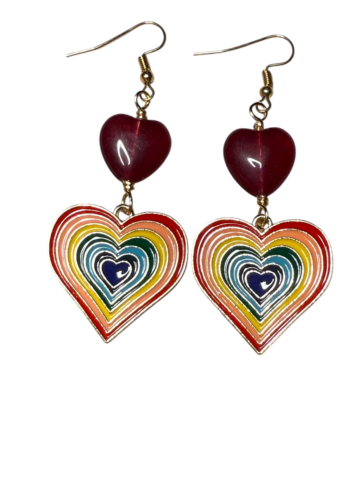 Rainbow Heart and Jade Earrings