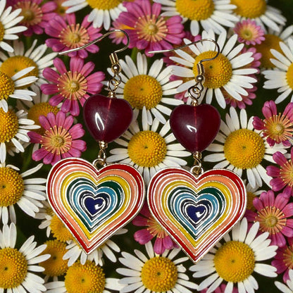 Rainbow Heart and Jade Earrings