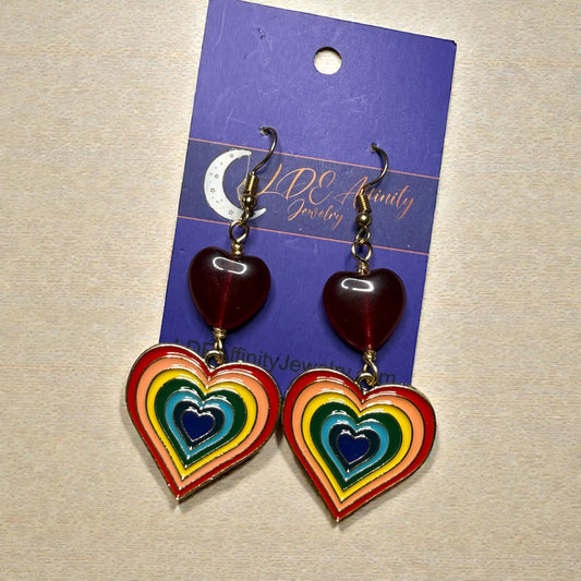 Rainbow Heart and Jade Earrings