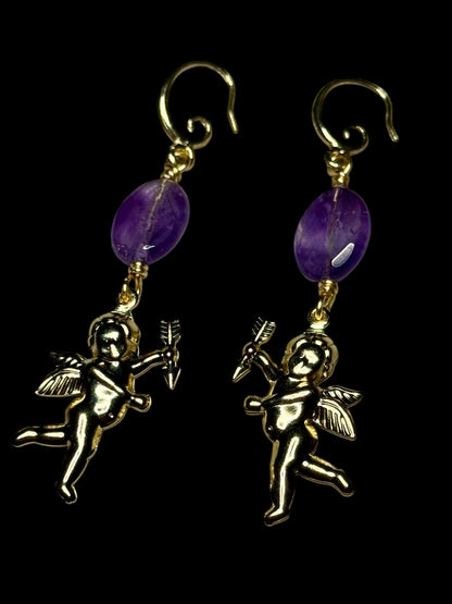 Cupid and Amethyst Dangle Earrings