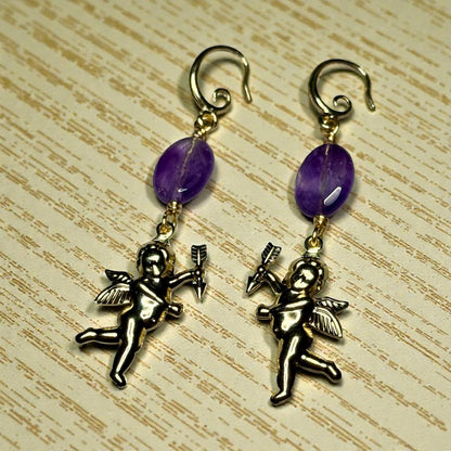 Cupid and Amethyst Dangle Earrings