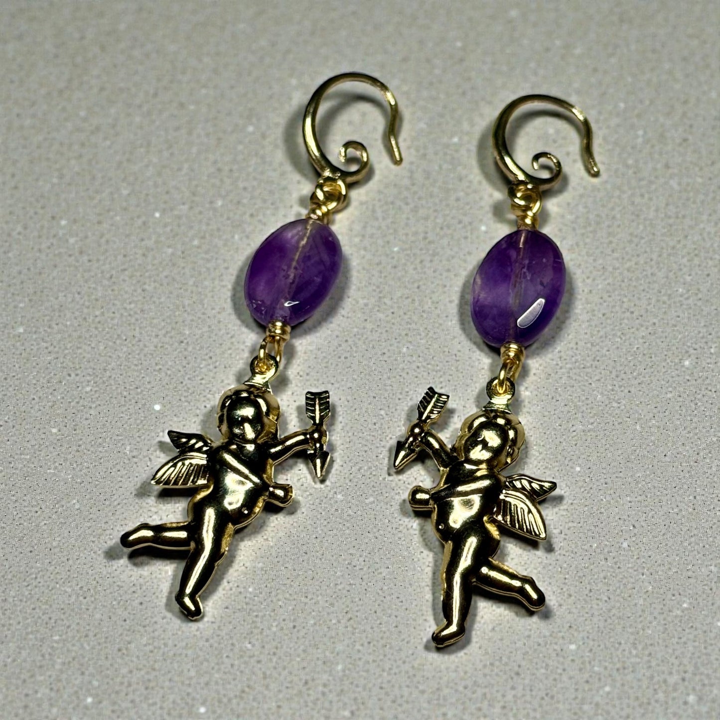 Cupid and Amethyst Dangle Earrings