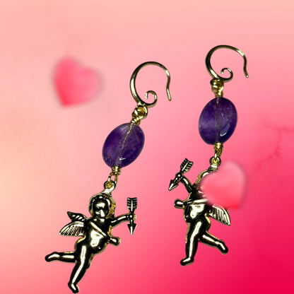 Cupid and Amethyst Dangle Earrings