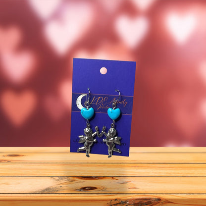 Cupid and Turquoise Heart Dangle Earrings
