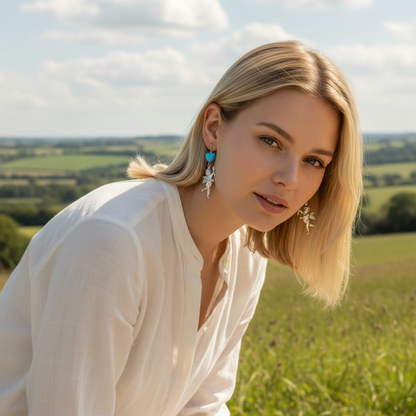 Cupid and Turquoise Heart Dangle Earrings