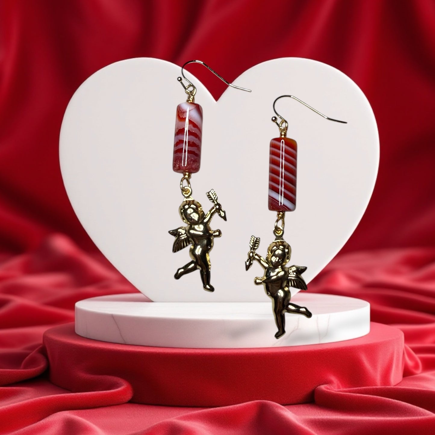 Cupid and Red Agate Dangle Earrings