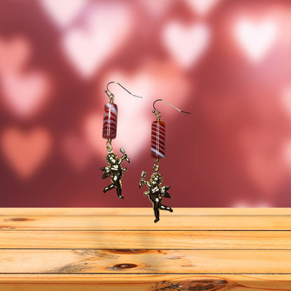 Cupid and Red Agate Dangle Earrings