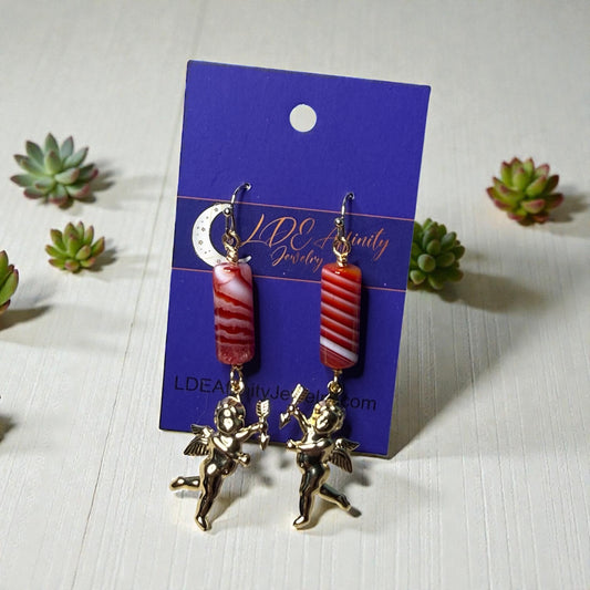 Cupid and Red Agate Dangle Earrings