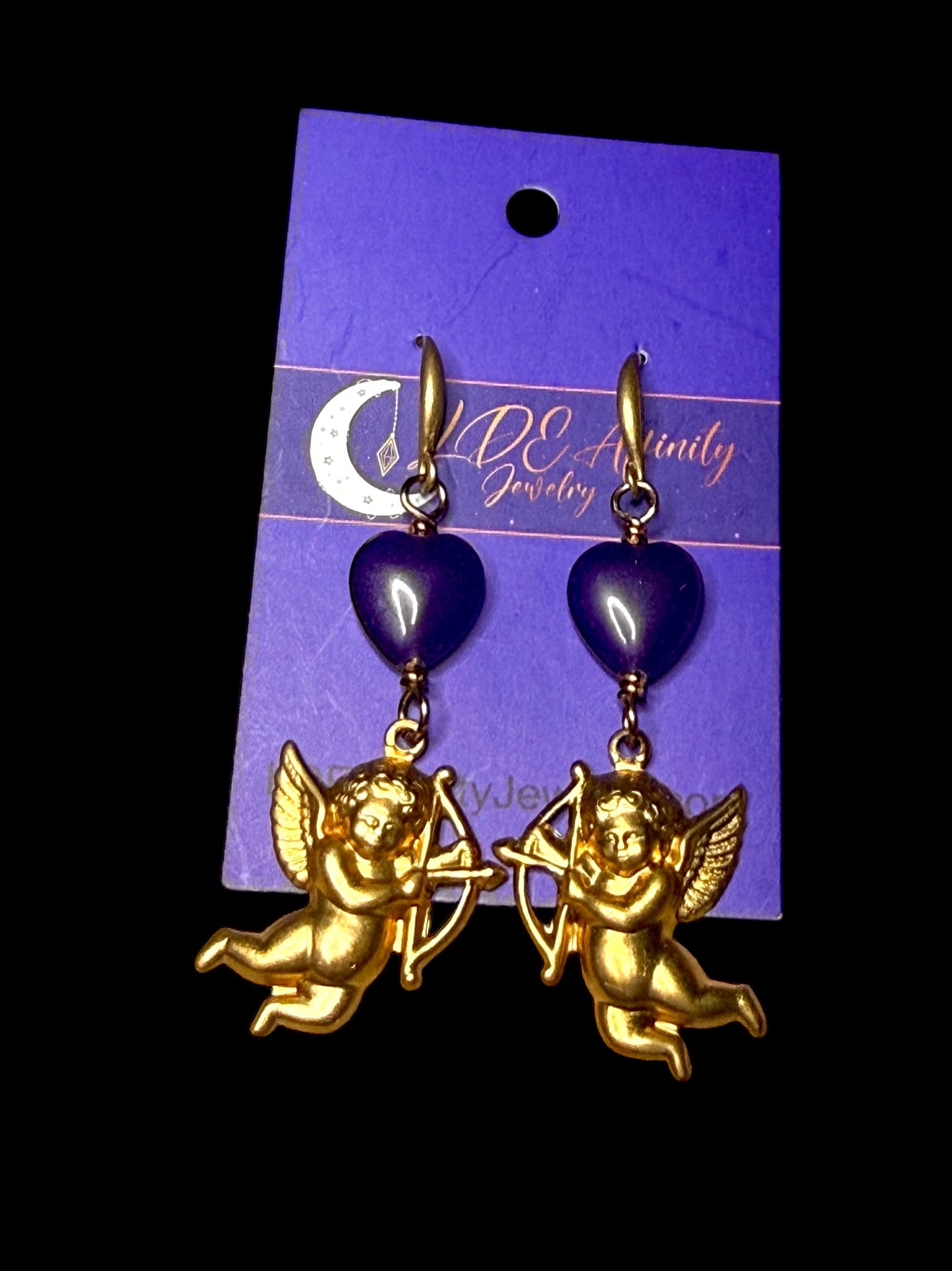 Cupid and Amethyst Heart Dangle Earrings