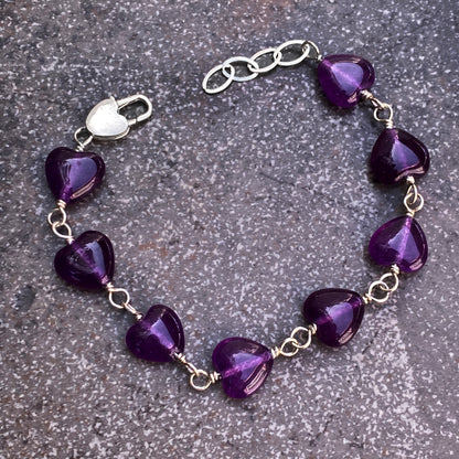 Amethyst Heart and sterling silver bracelet