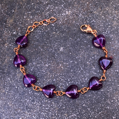 Amethyst Heart and Copper Bracelet