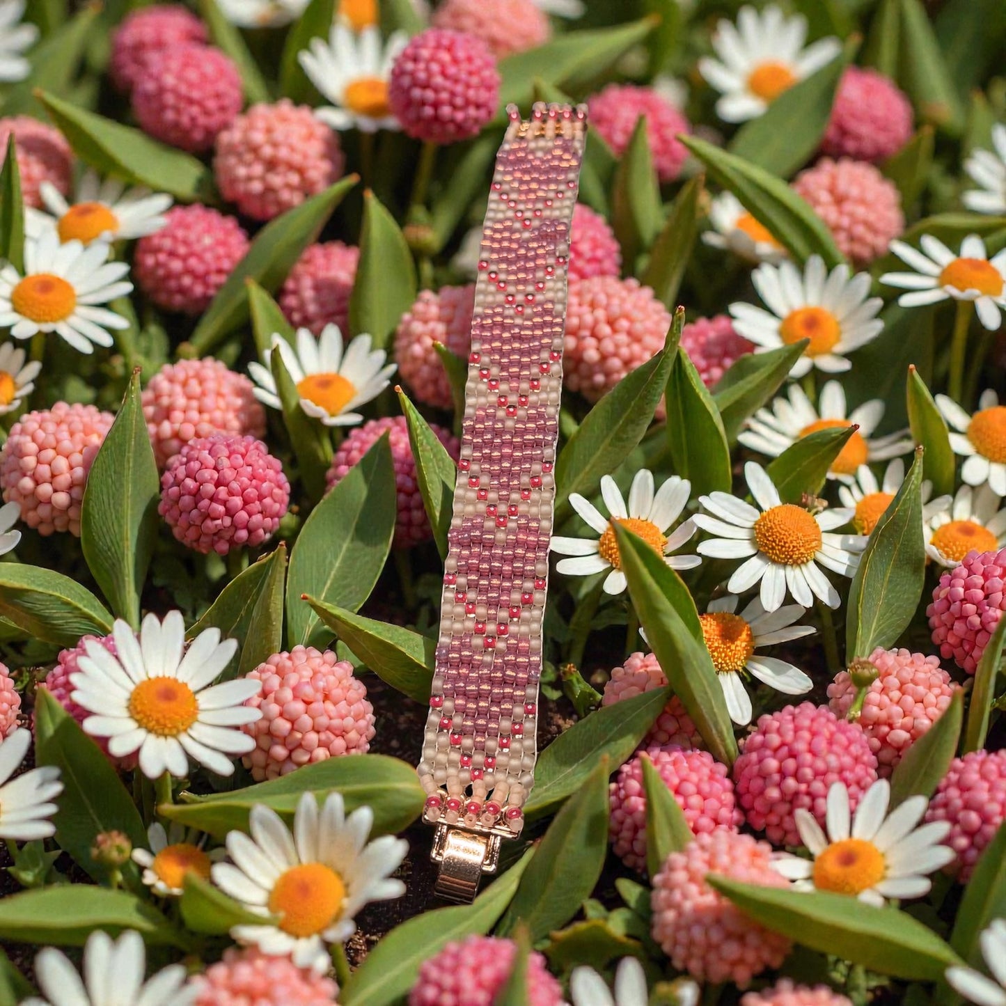 Pink Glass Beaded Heart bracelet
