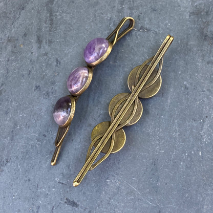 Brass and Gemstone Hair Pins