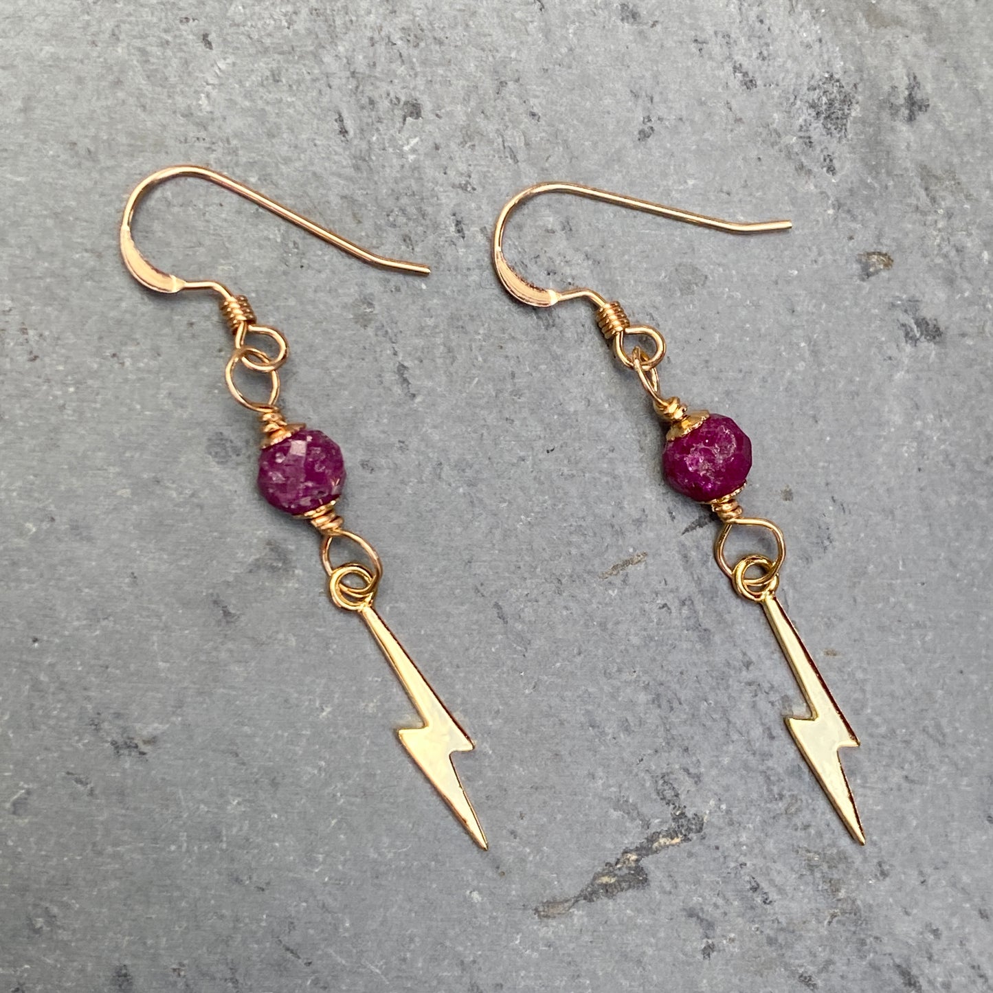 Ruby gemstone and Bolt dangle Earrings