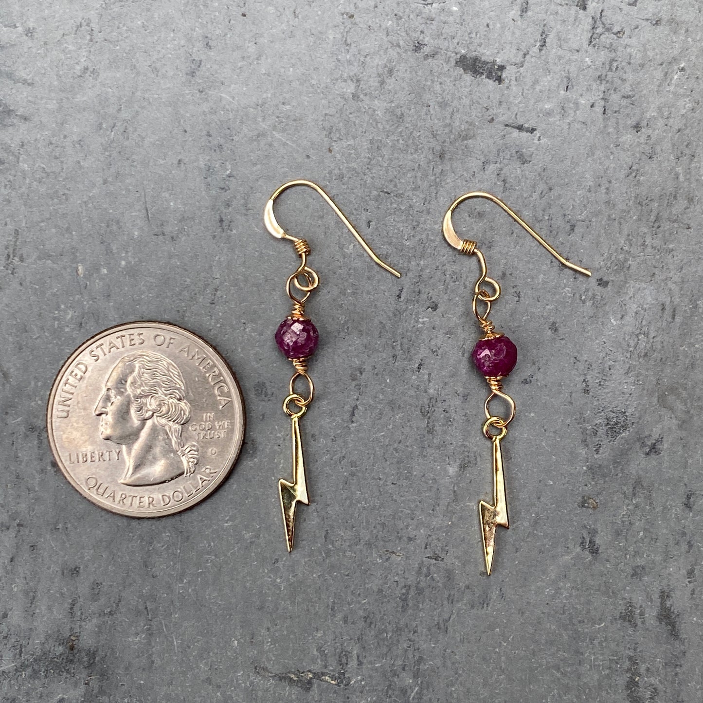 Ruby gemstone and Bolt dangle Earrings