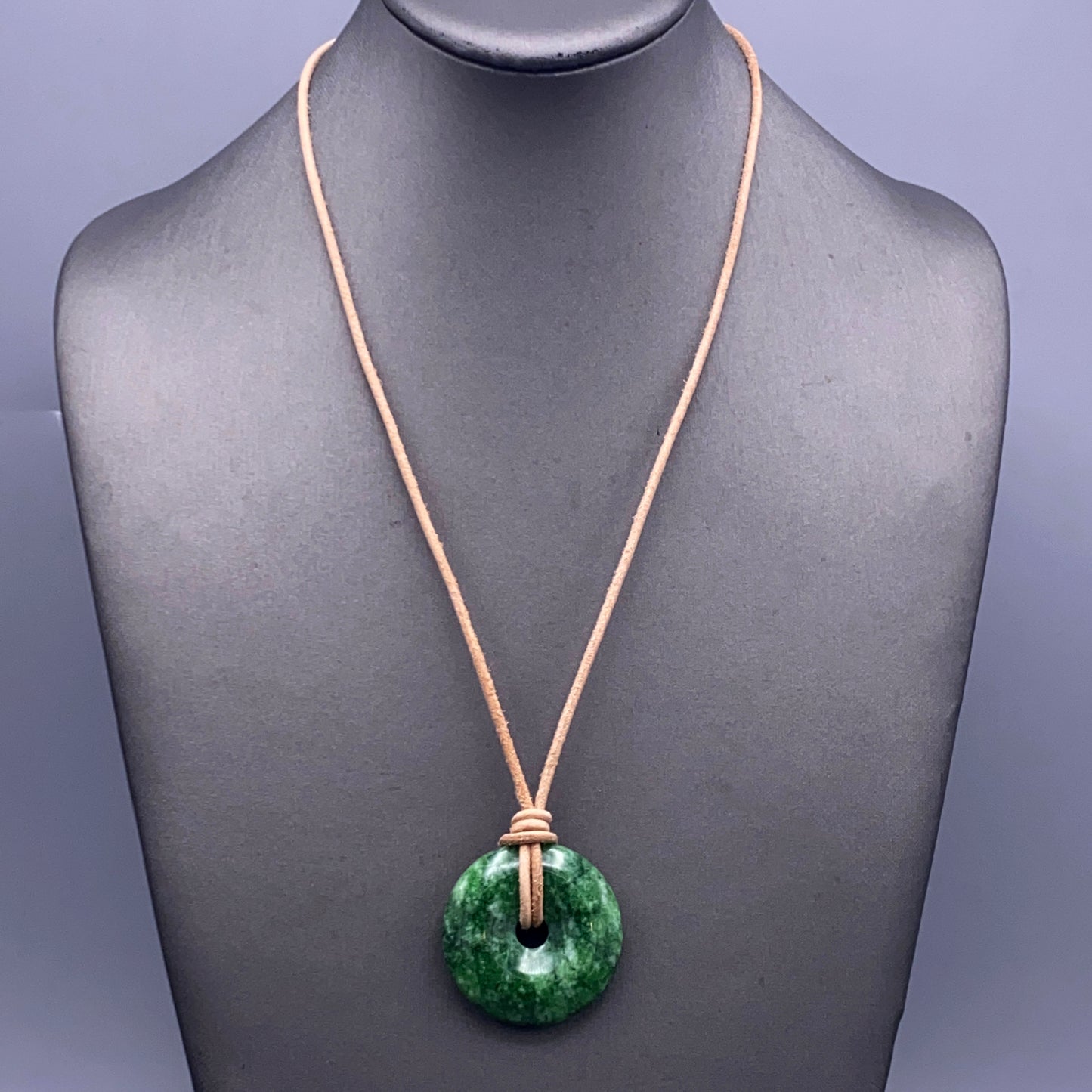 Green Jade Donut Pendant leather necklace